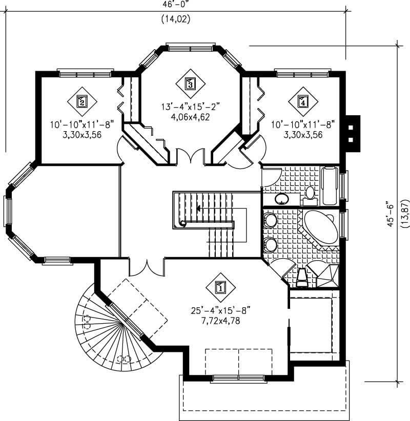 Floor Plan Second Story of Multi-Level Plan #157-1340