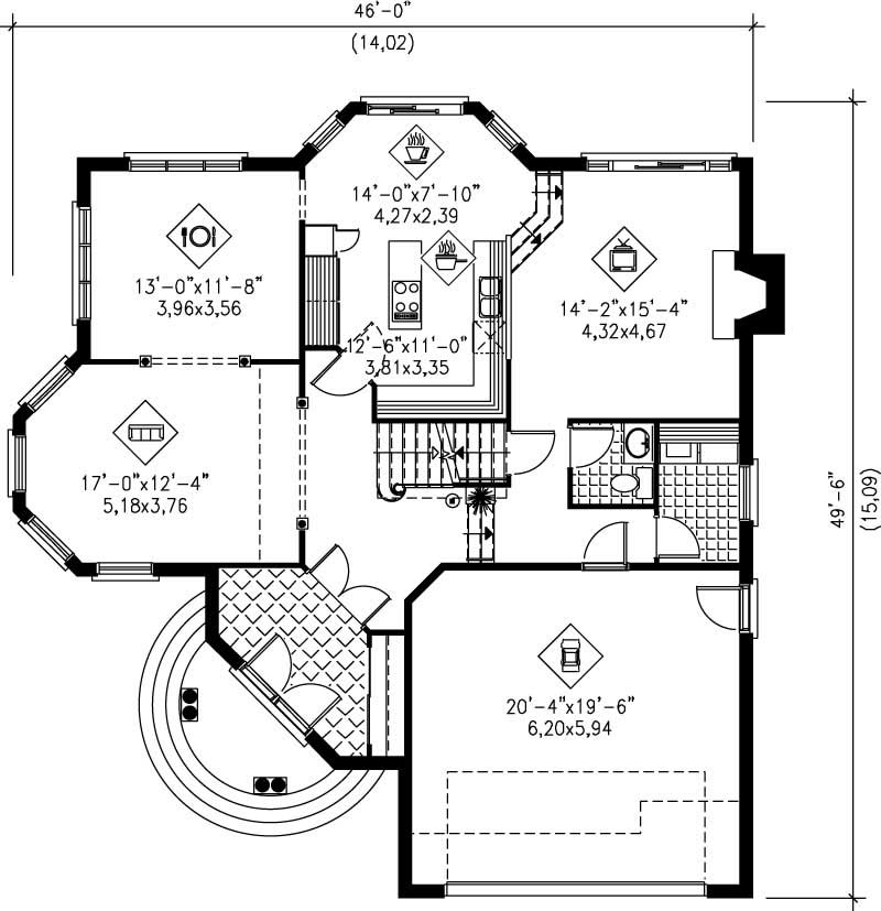 Floor Plan First Story of Multi-Level Plan #157-1340