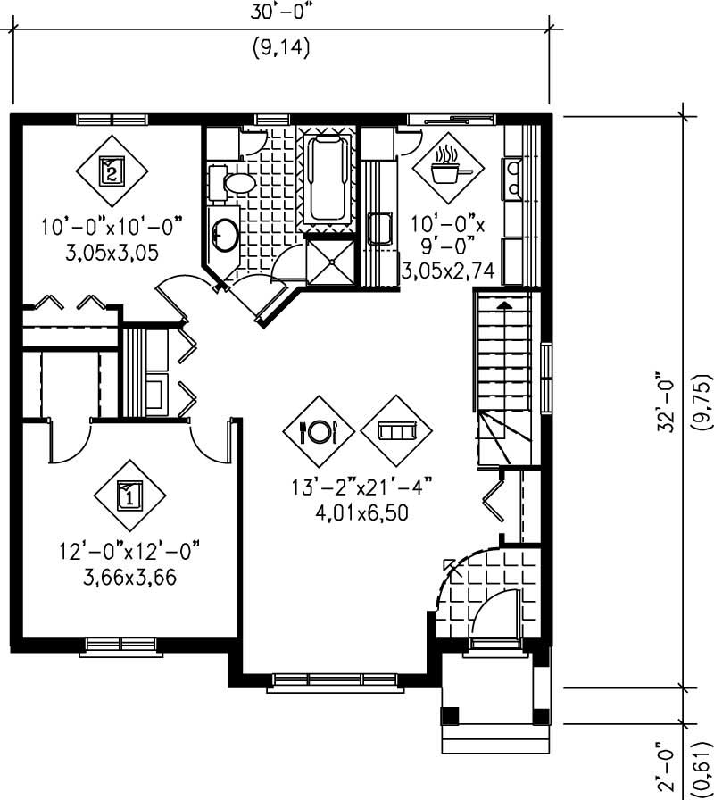 Floor Plan First Story of Bungalow Plan #157-1341