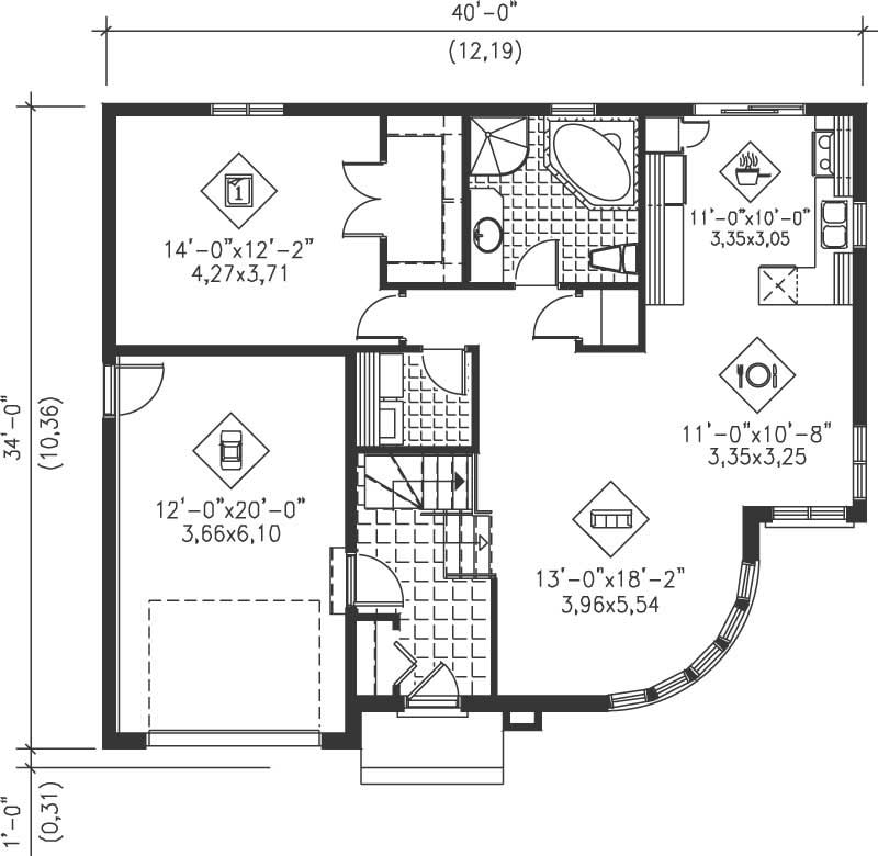 Floor Plan First Story of Small House Plans #157-1344