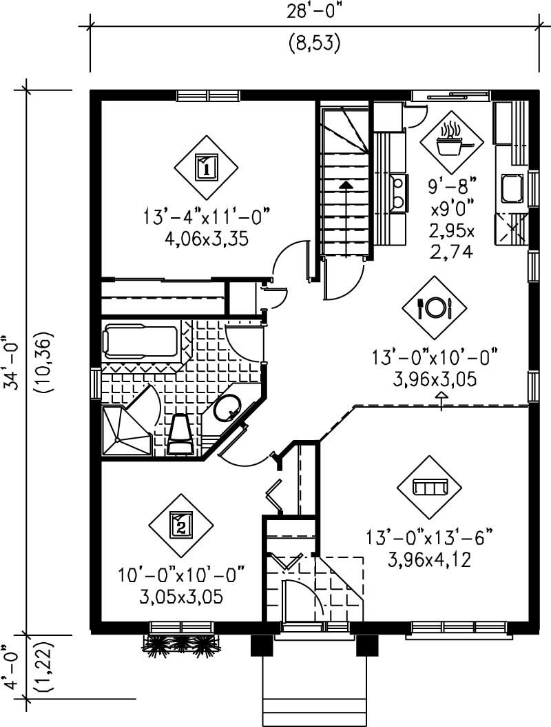 Floor Plan First Story of Bungalow Plan #157-1345