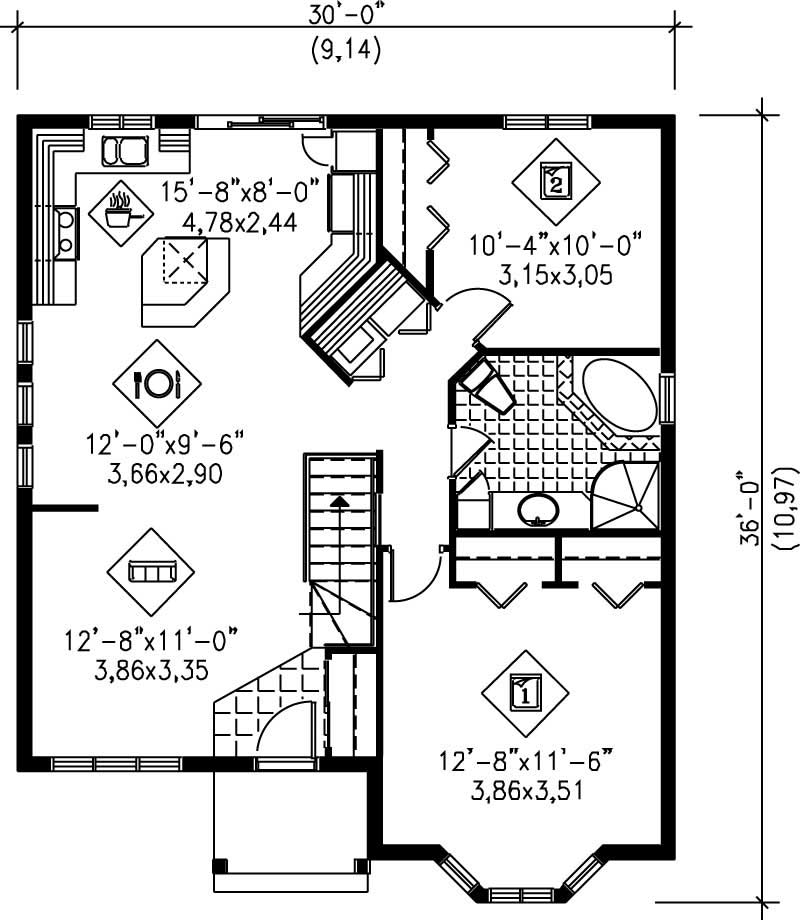 Floor Plan First Story of Bungalow Plan #157-1346
