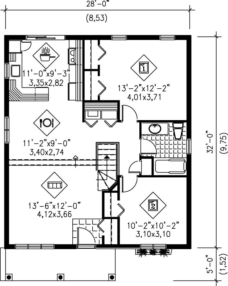 Floor Plan First Story of Bungalow Plan #157-1347