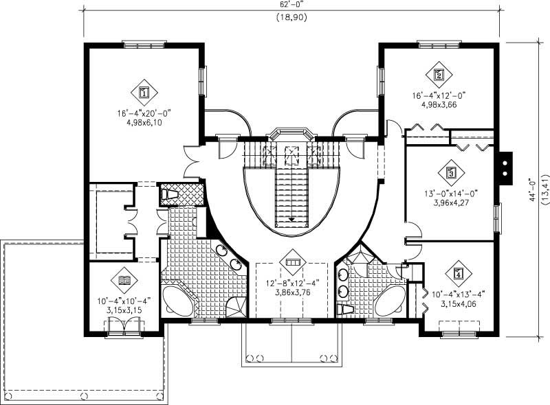 Floor Plan Second Story of Luxury Plan #157-1349