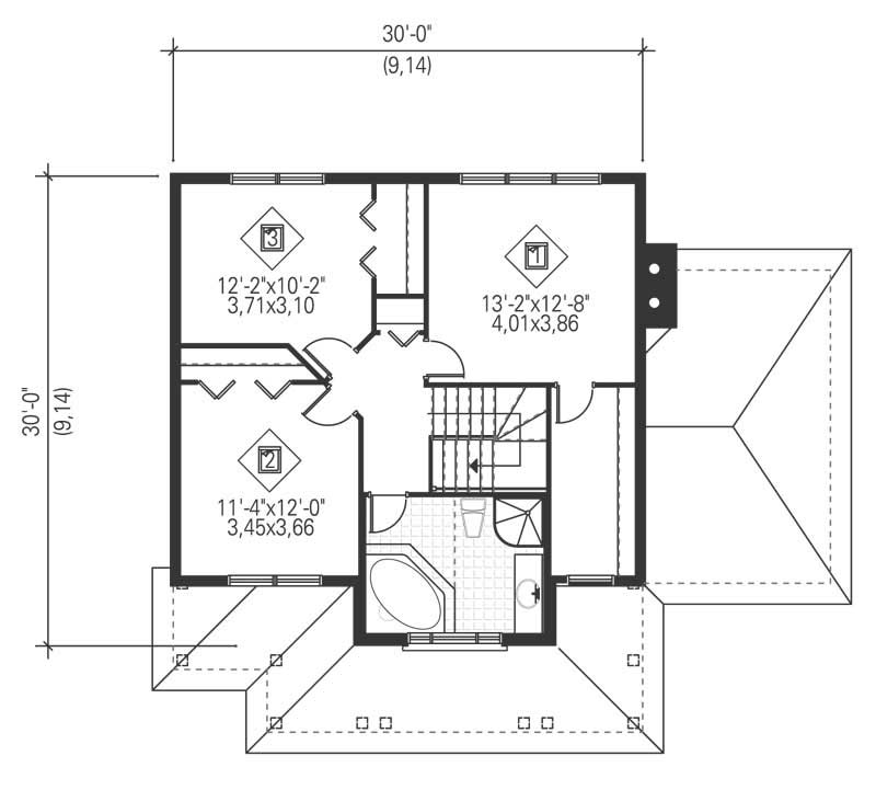 Floor Plan Second Story of Country Plan #157-1350