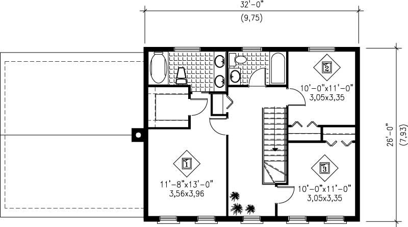 Floor Plan Second Story of Multi-Level Plan #157-1351