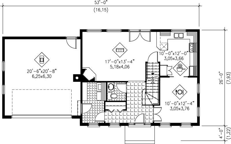 Floor Plan First Story of Multi-Level Plan #157-1351