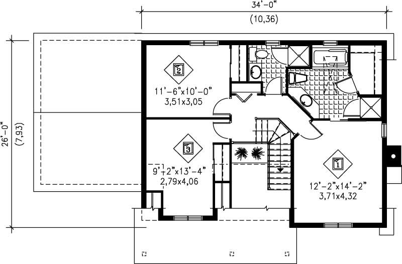 Floor Plan Second Story of Multi-Level Plan #157-1353