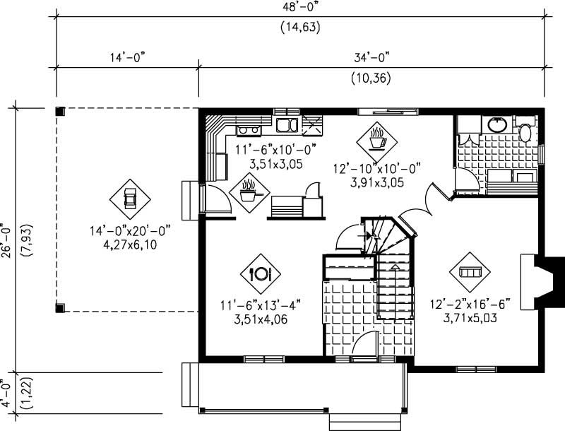 Floor Plan First Story of Multi-Level Plan #157-1353