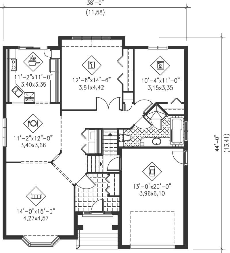 Floor Plan First Story of Craftsman Plan #157-1354