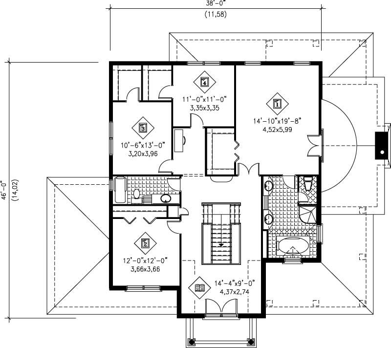 Floor Plan Second Story of Multi-Level Plan #157-1357