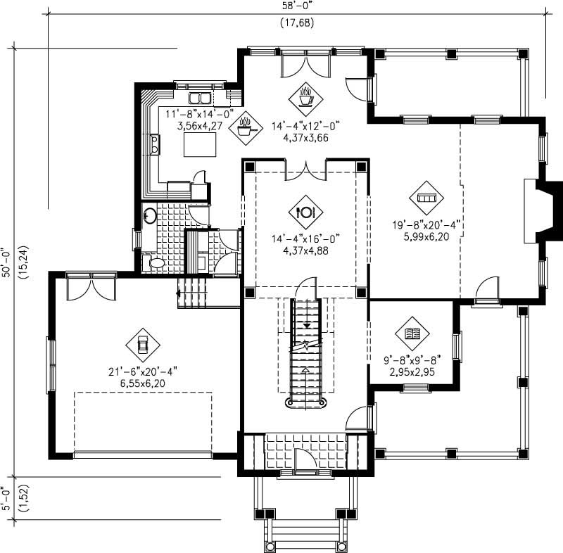 Floor Plan First Story of Multi-Level Plan #157-1357