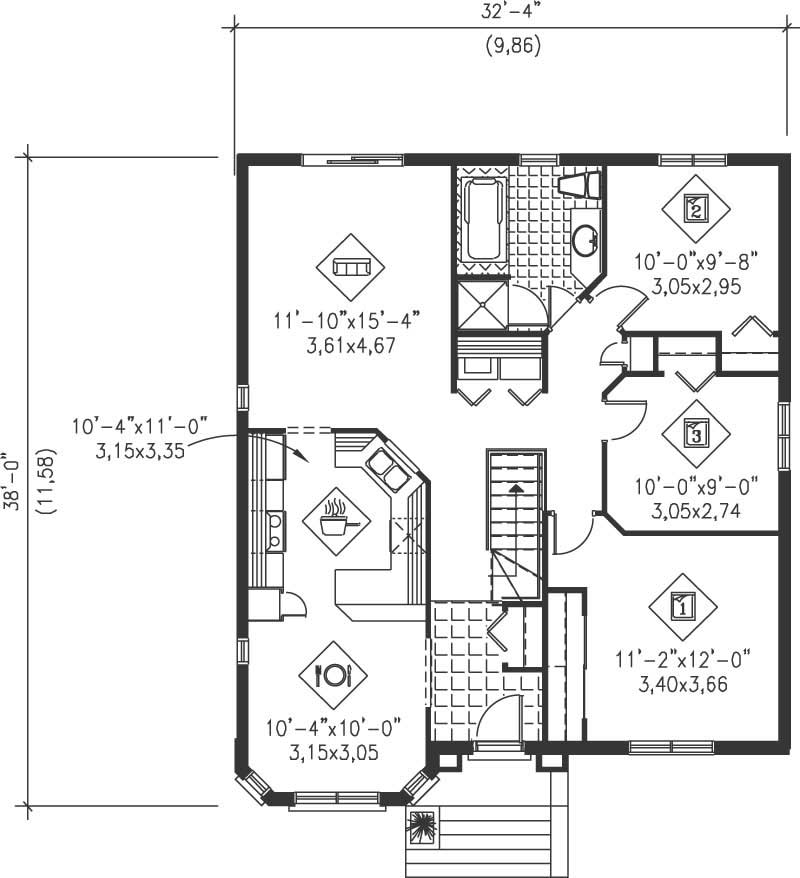 Floor Plan First Story of Bungalow Plan #157-1358