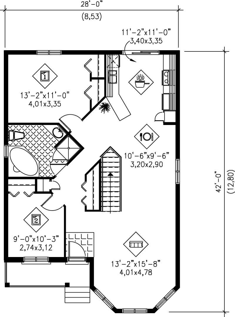 Floor Plan First Story of Bungalow Plan #157-1359