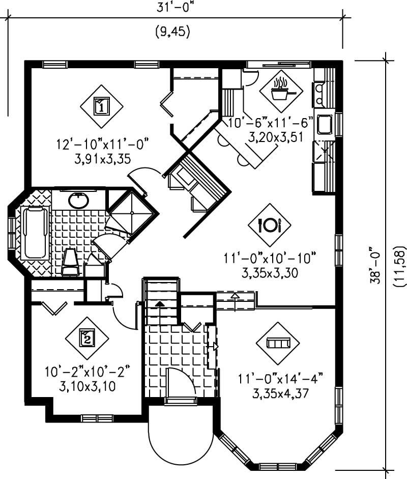Floor Plan First Story of Bungalow Plan #157-1362