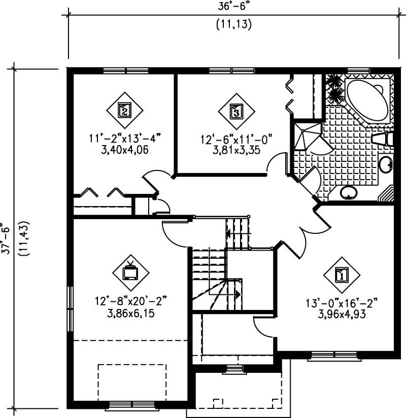 Floor Plan Second Story of Craftsman Plan #157-1363
