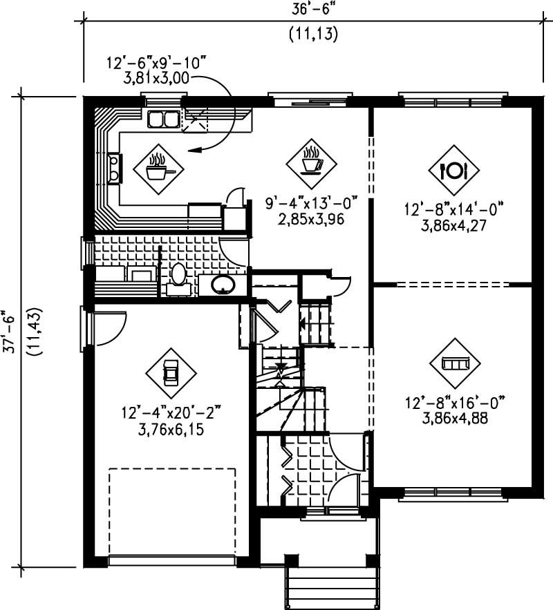 Floor Plan First Story of Craftsman Plan #157-1363