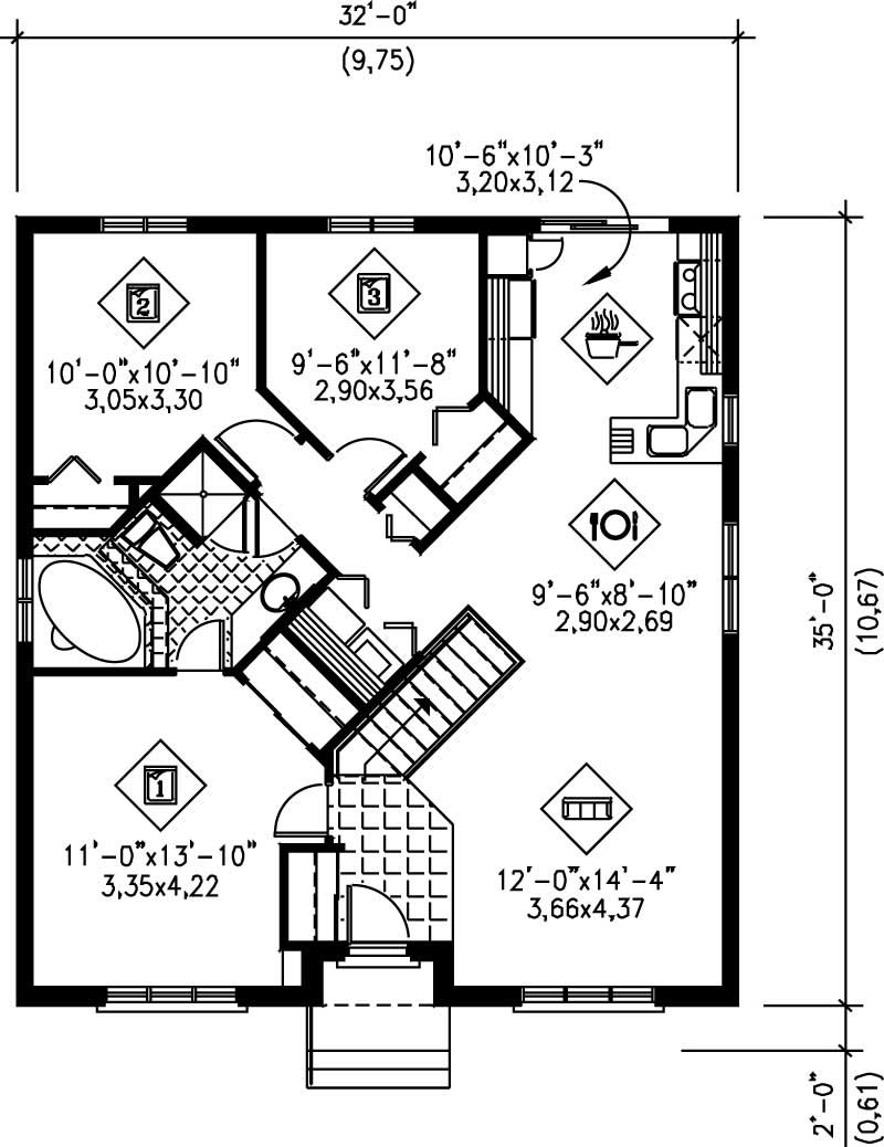 Floor Plan First Story of Bungalow Plan #157-1364