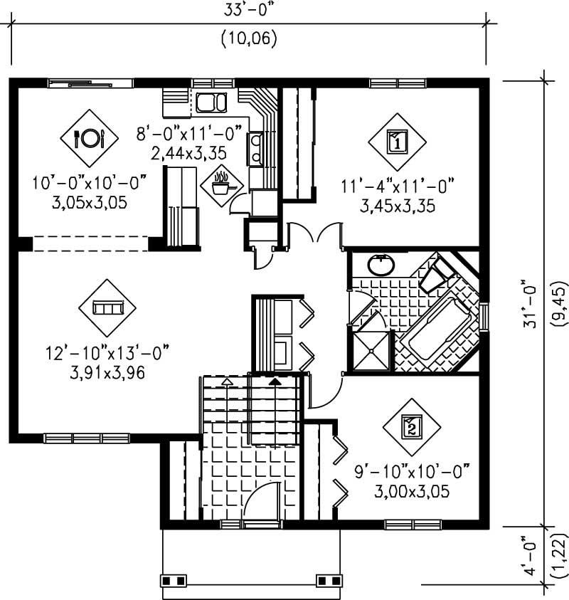 Floor Plan First Story of Ranch Plan #157-1365