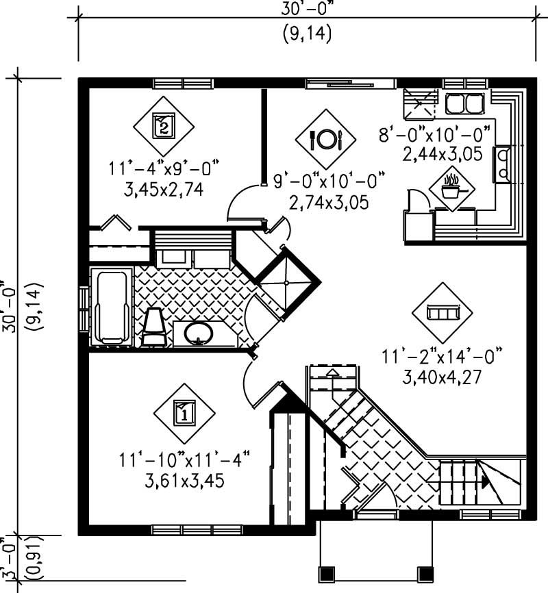 Floor Plan First Story of Ranch Plan #157-1366