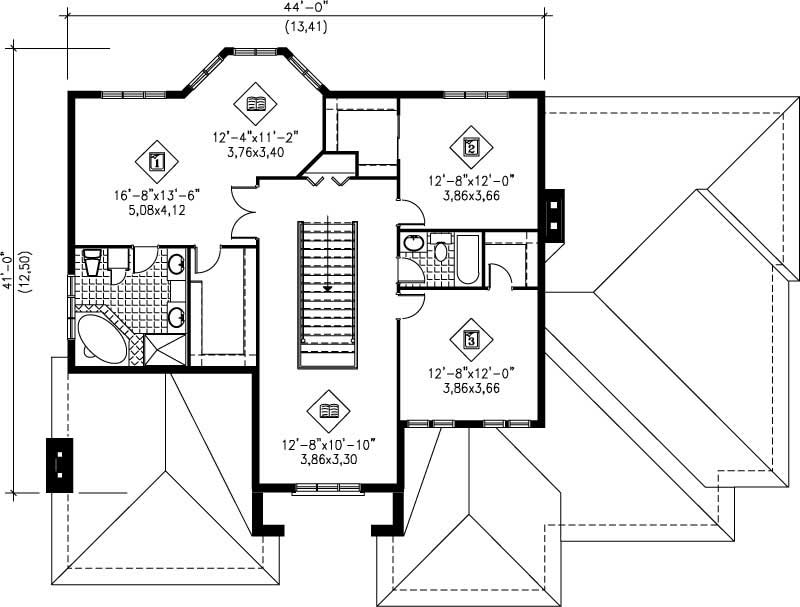 Floor Plan Second Story of European Plan #157-1367