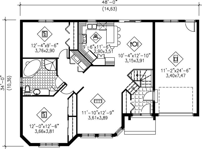 Floor Plan First Story of European Plan #157-1368