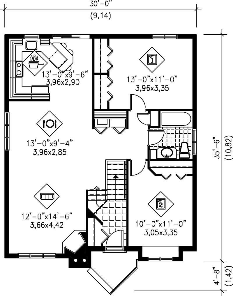 Floor Plan First Story of Bungalow Plan #157-1369