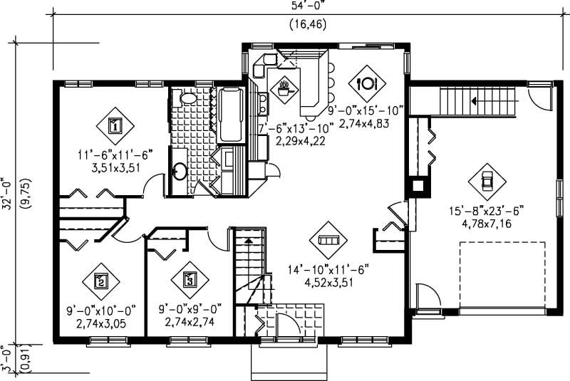 Floor Plan First Story of Ranch Plan #157-1371