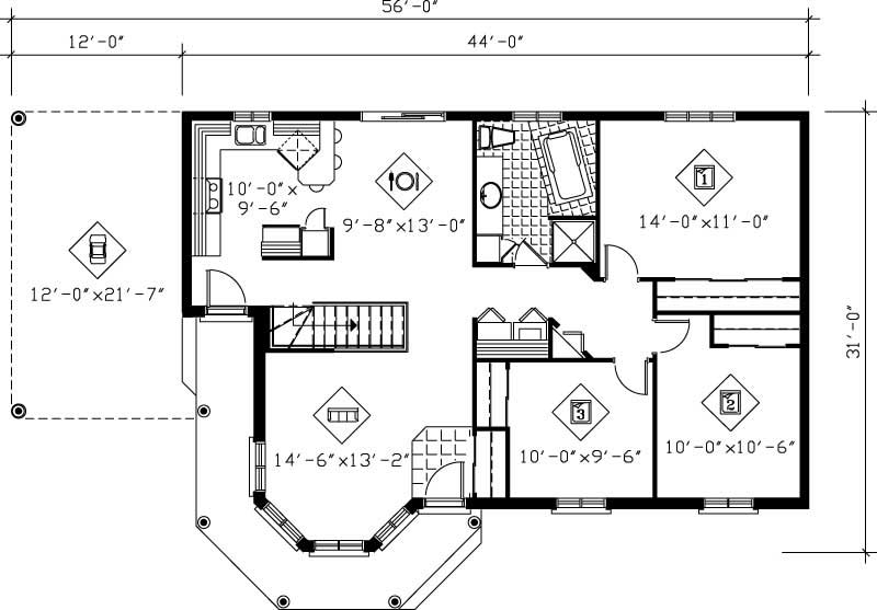 Floor Plan First Story of Country Plan #157-1372