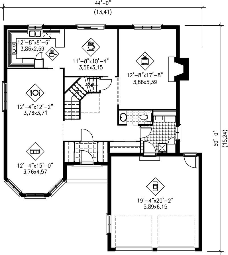 Floor Plan First Story of European Plan #157-1374