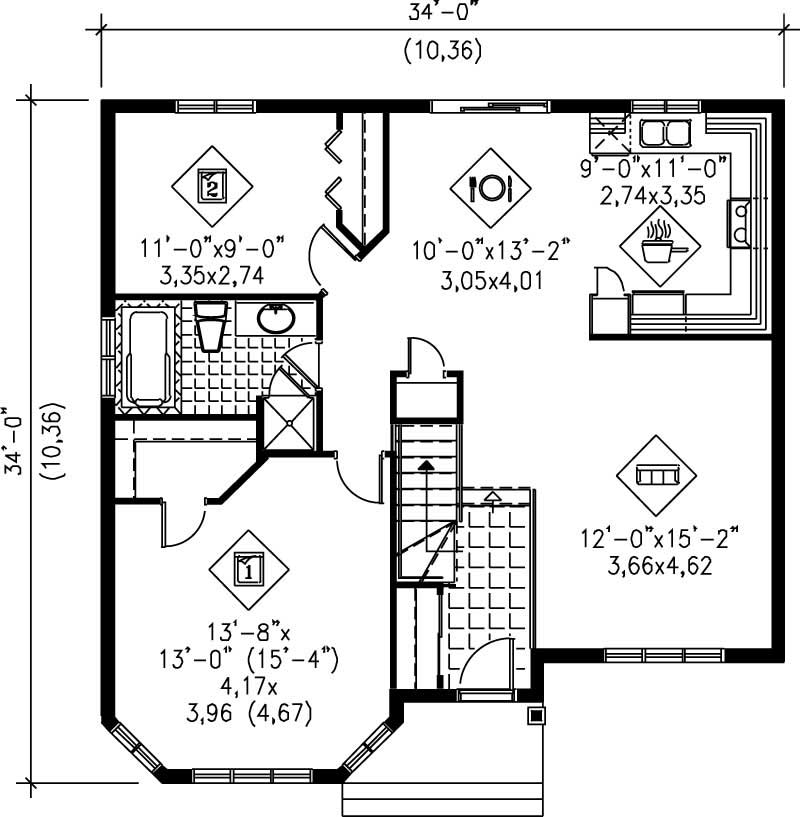 Floor Plan First Story of Ranch Plan #157-1375