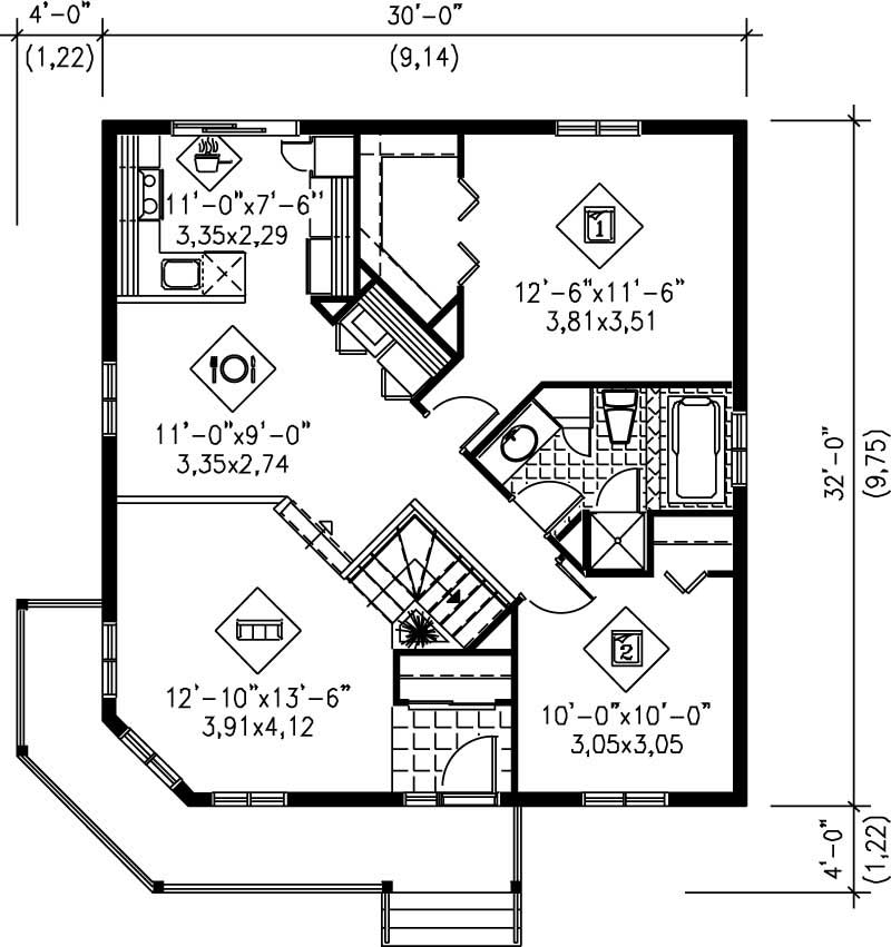 Floor Plan First Story of Bungalow Plan #157-1376