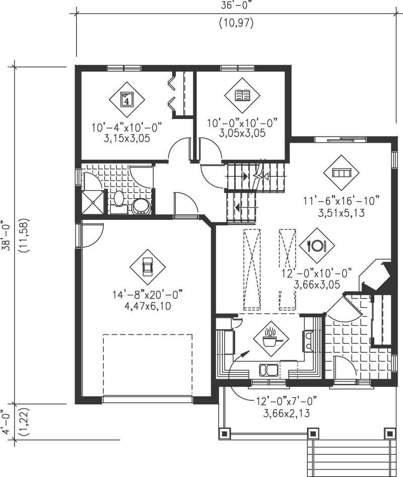 Floor Plan First Story of Country Plan #157-1377