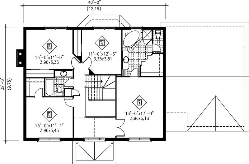 Floor Plan Second Story of Multi-Level Plan #157-1380