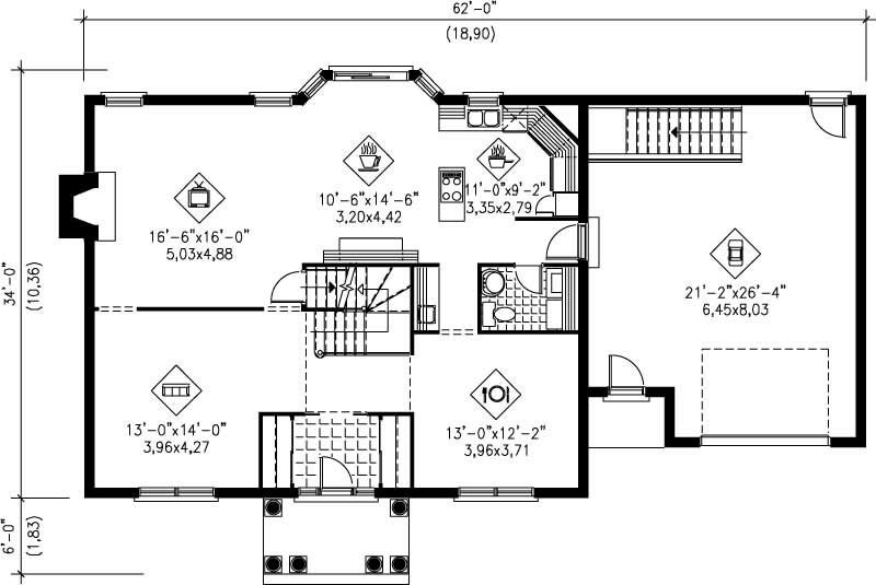 Floor Plan First Story of Multi-Level Plan #157-1380