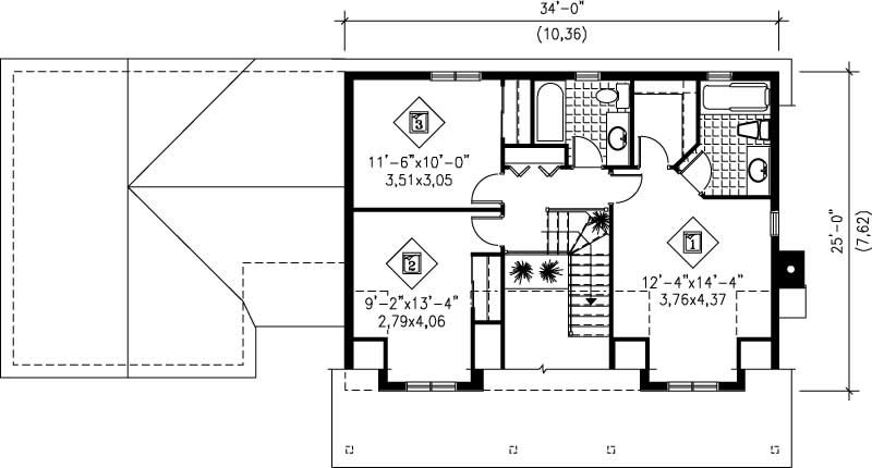 Floor Plan Second Story of Multi-Level Plan #157-1383
