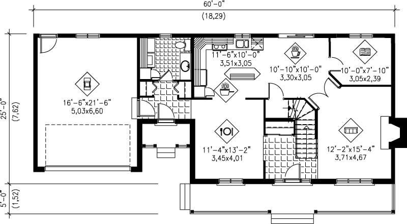 Floor Plan First Story of Multi-Level Plan #157-1383