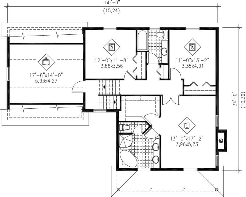 Floor Plan Second Story of Multi-Level Plan #157-1384
