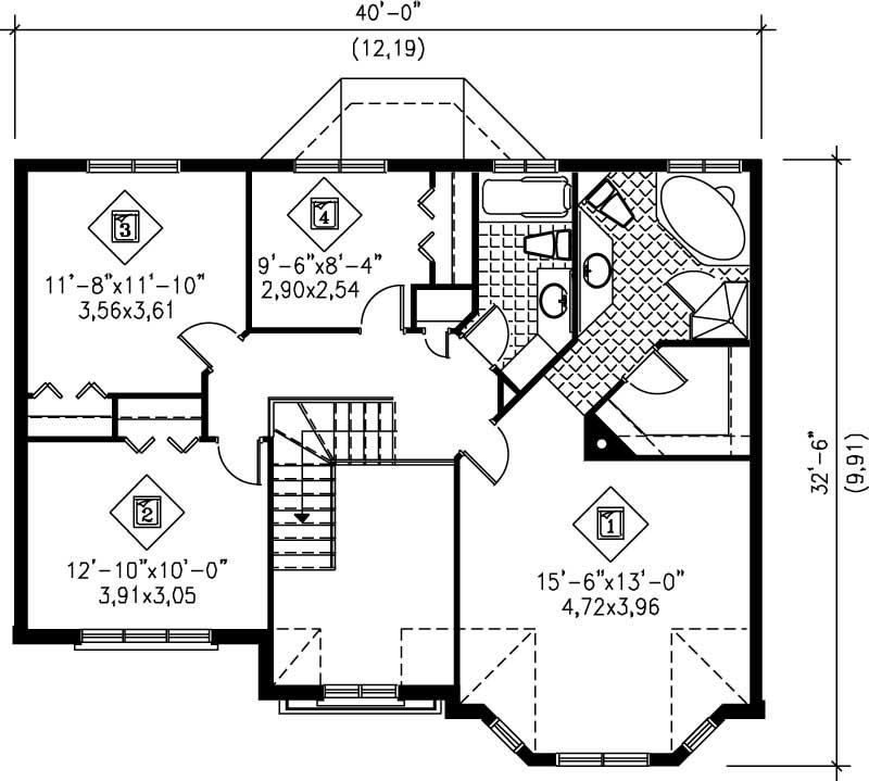 Floor Plan Second Story of European Plan #157-1385