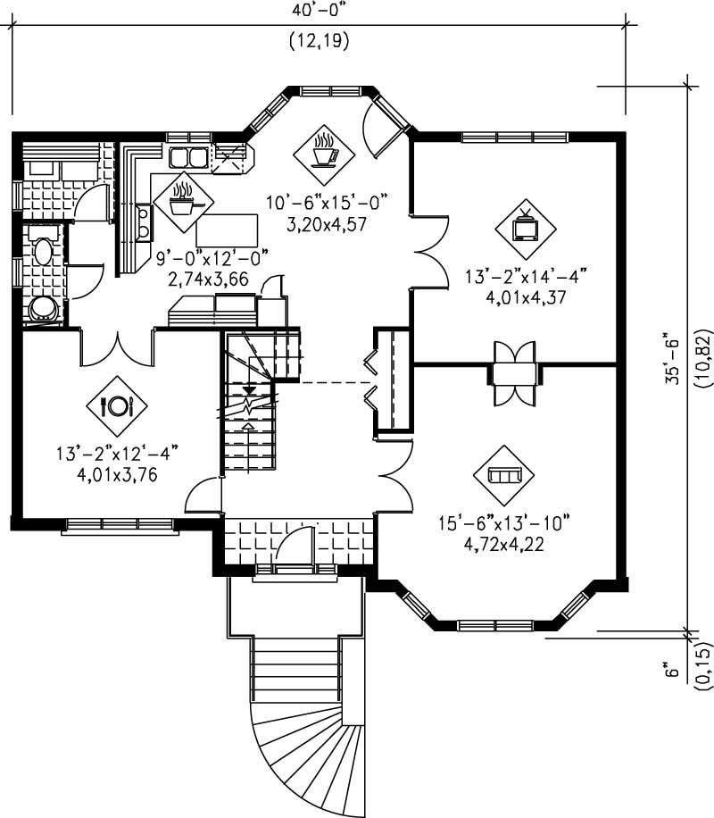 Floor Plan First Story of European Plan #157-1385