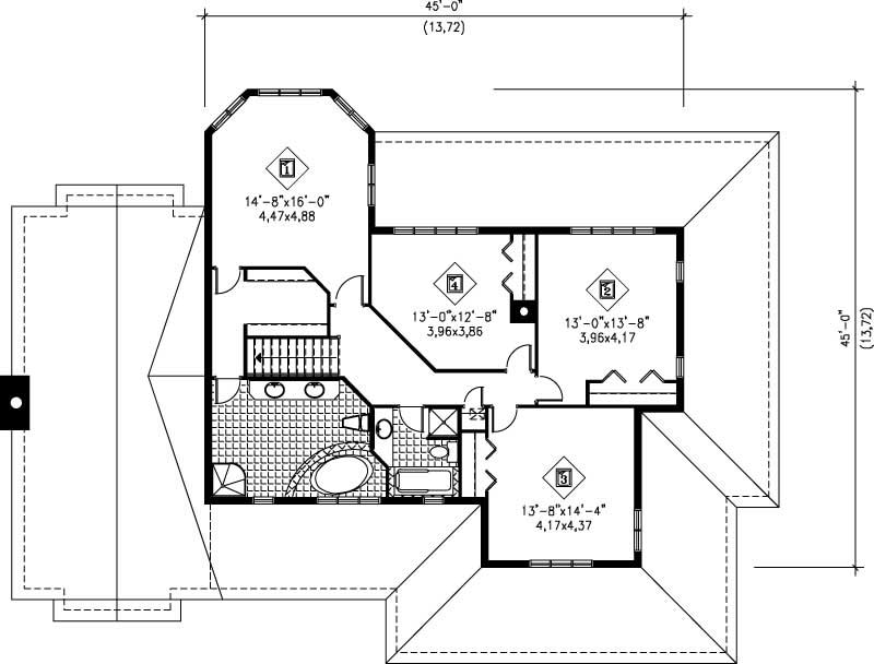Floor Plan Second Story of Multi-Level Plan #157-1386