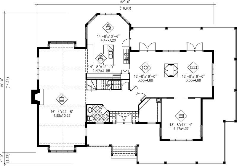 Floor Plan First Story of Multi-Level Plan #157-1386