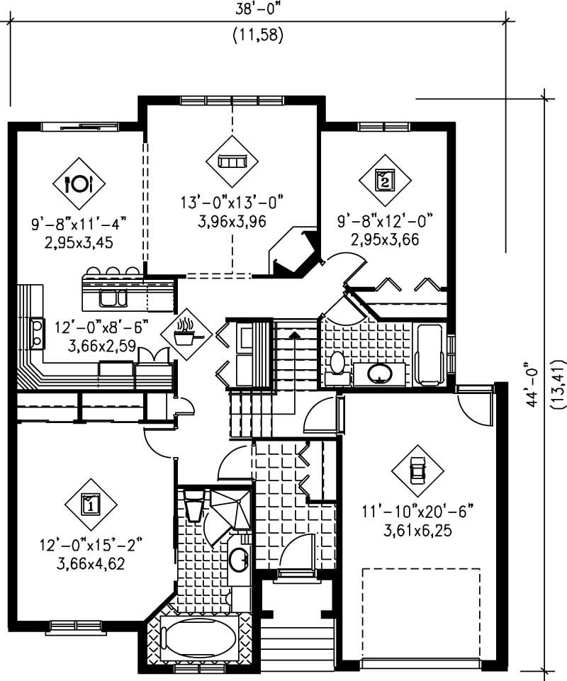 Floor Plan First Story of Bungalow Plan #157-1387