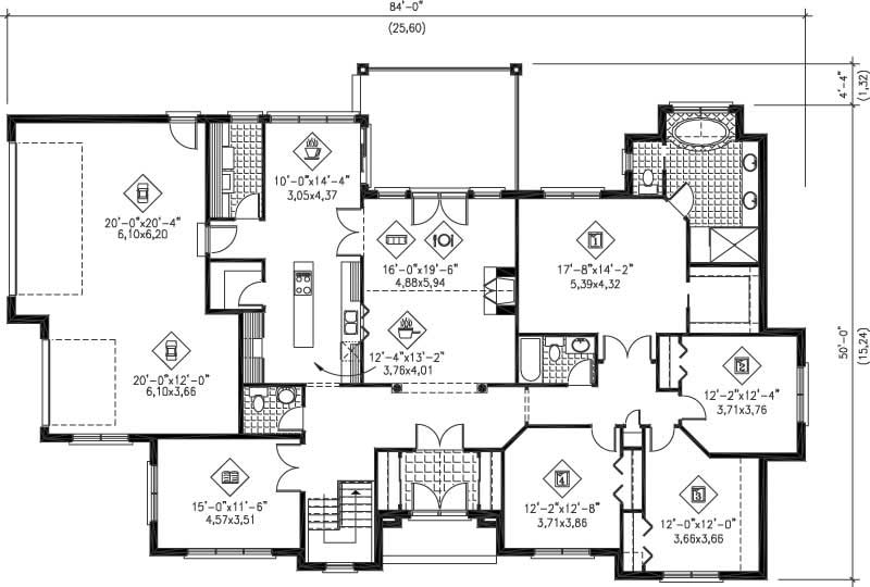 Floor Plan First Story of Ranch Plan #157-1388