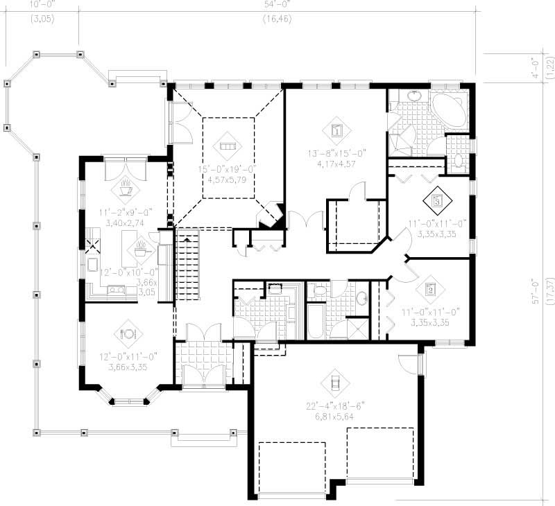 Floor Plan First Story of Bungalow Plan #157-1392