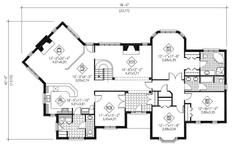 Floor Plan First Story of Ranch Plan #157-1393
