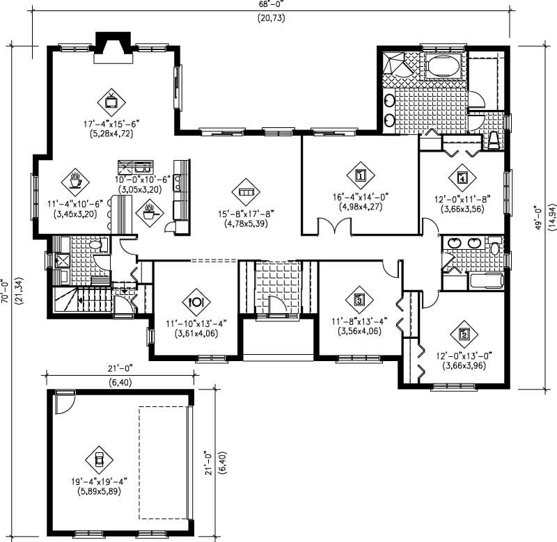 Floor Plan First Story of Bungalow Plan #157-1394