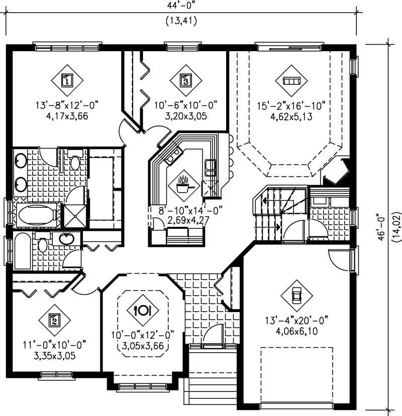 Floor Plan First Story of Bungalow Plan #157-1395