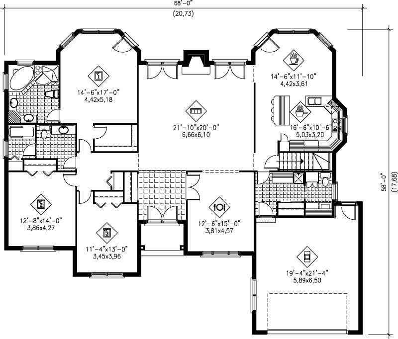 Floor Plan First Story of Ranch Plan #157-1396
