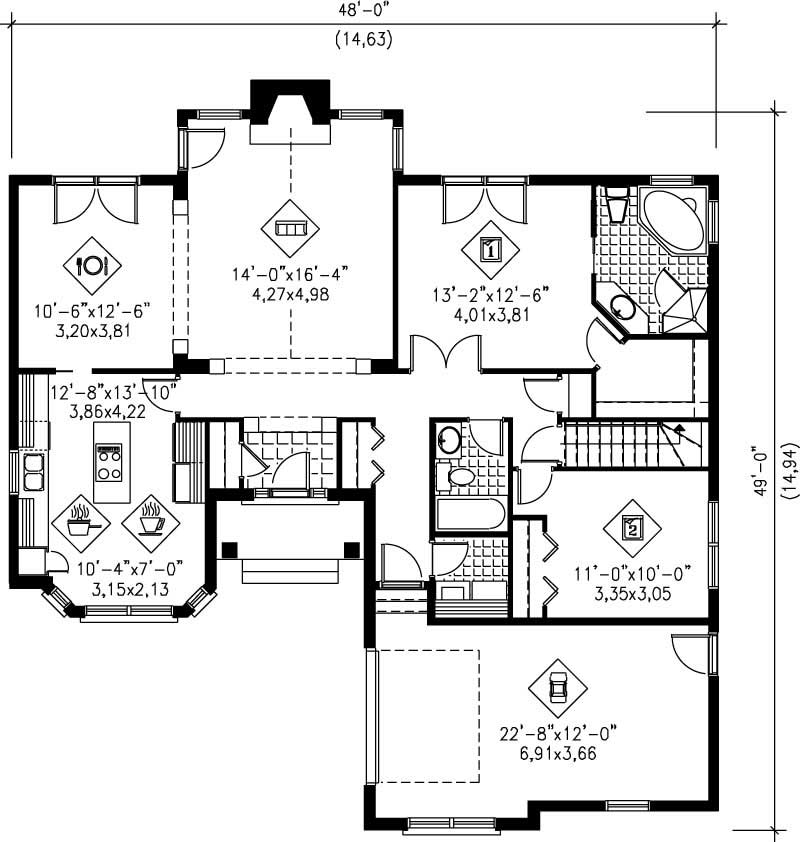 Floor Plan First Story of Craftsman Plan #157-1397
